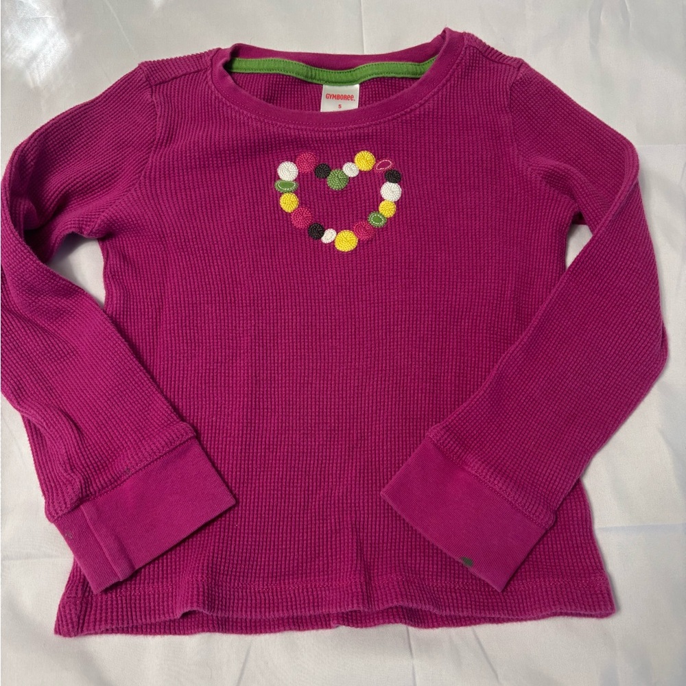 5/$25 Gymboree Magenta Long Sleeve Shirt with Heart Design